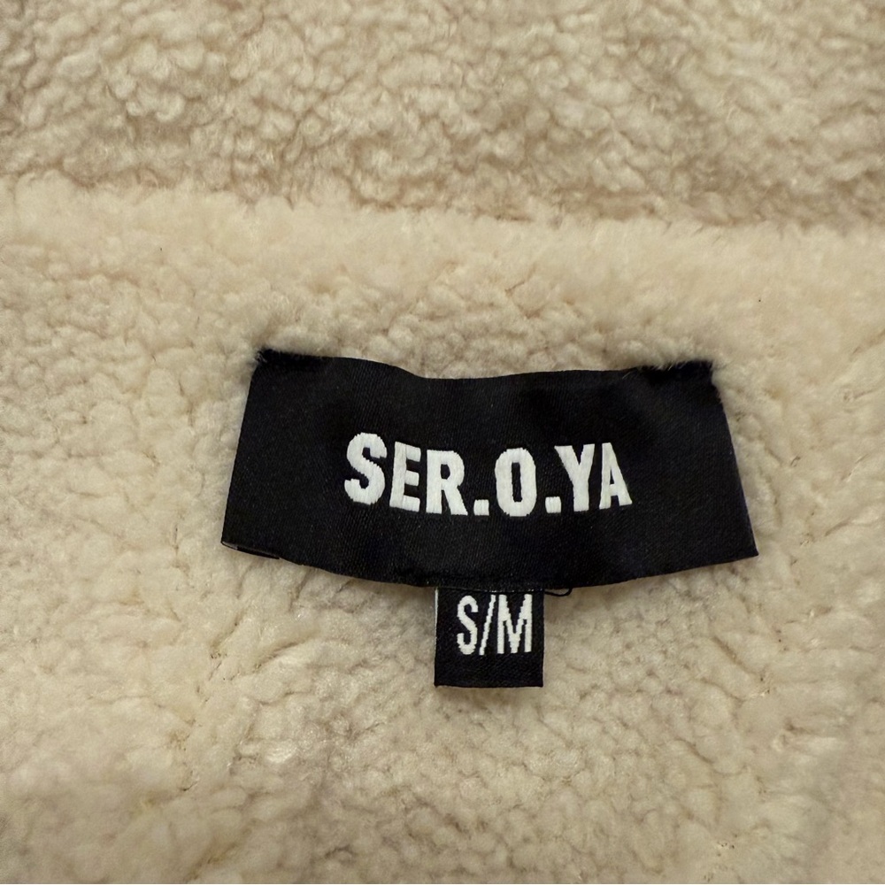 Seroya Mink Teddy Denim Jacket Women’s S/M Belted Winter Lined Oversized Jean - Picture 6 of 11